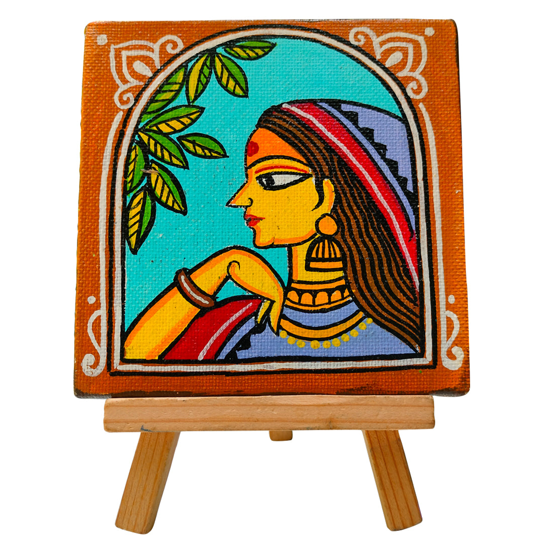 Wooden handpainted small canvas art – 5 inches | Wooden handpainted Small Canvas with stand decor