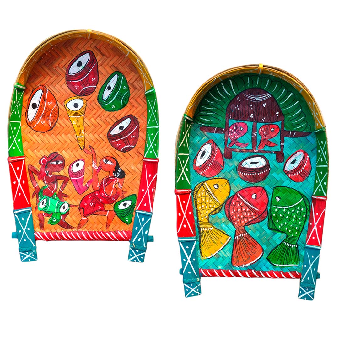 Craftooba Small Hand Painted Soop for Puja – Bamboo Sup, Moram & Kulo for Chhath Puja, Wedding & Mandir Decor – 13.5 * 9 Inch, Set of 2