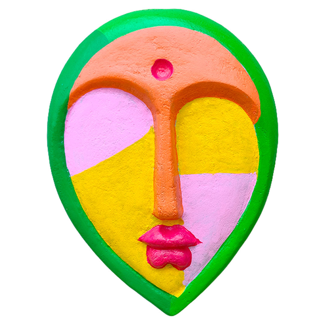 Vibrant Hand-Painted Papier-Mâché Wall Mask – Abstract Face Design