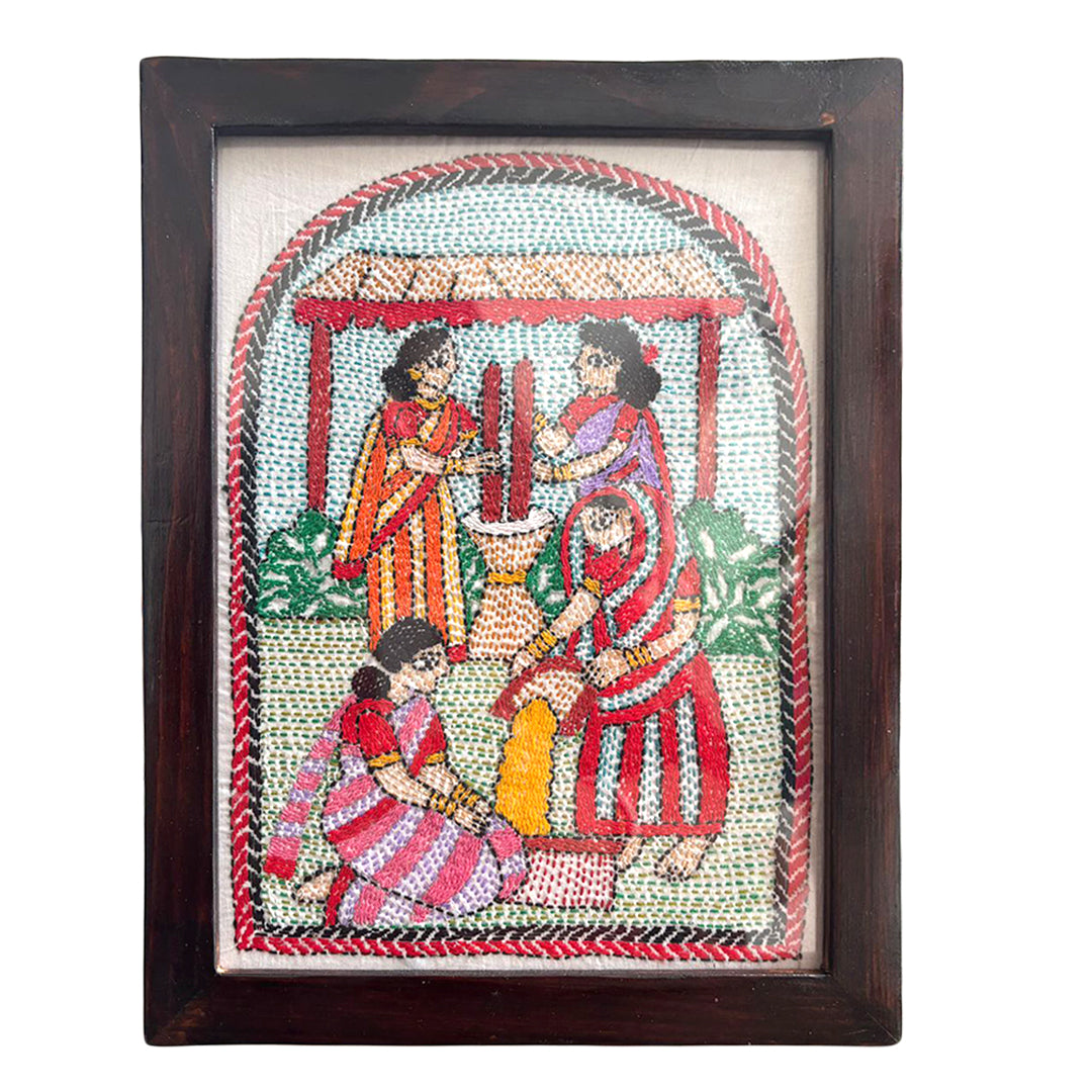 Hand-Embroidered Kantha Art Frame – Rural Women of Bengal