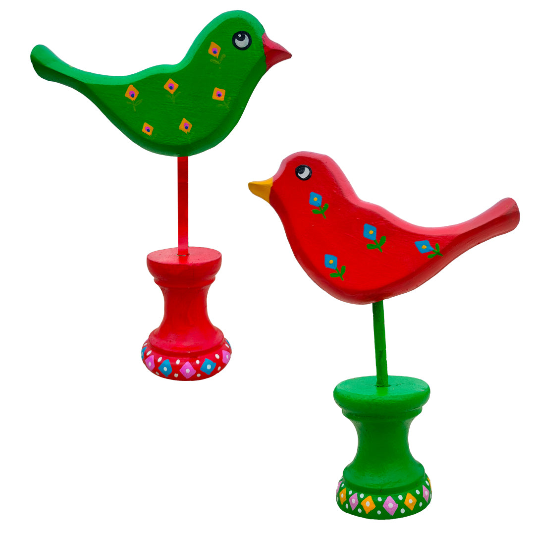 Craftooba Handpainted Wooden Bird showpiece Set-of-2 Green & Red | Wooden Birds | showpiece | Handpainted | Table top | Home Decor |