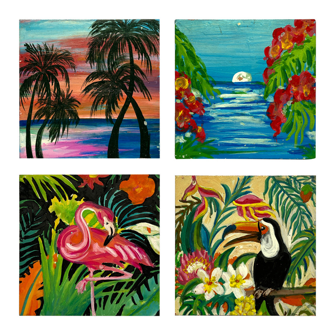 Hand Painted Wooden Coasters Pack of 4 with