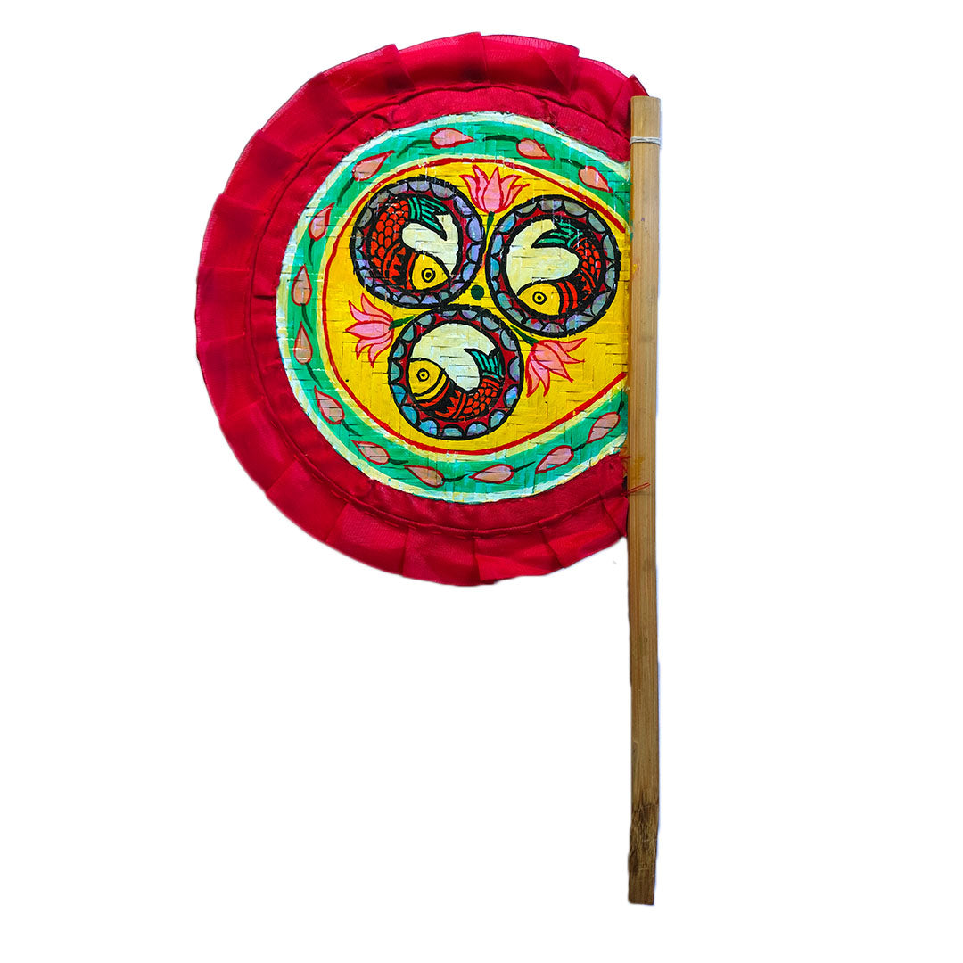 Craftooba Hand Painted Bengali Haat Pakha – Decorative Bamboo Hand Fan. Folk Art, 8.5 Inch – for Wedding, Puja & Wall Decor