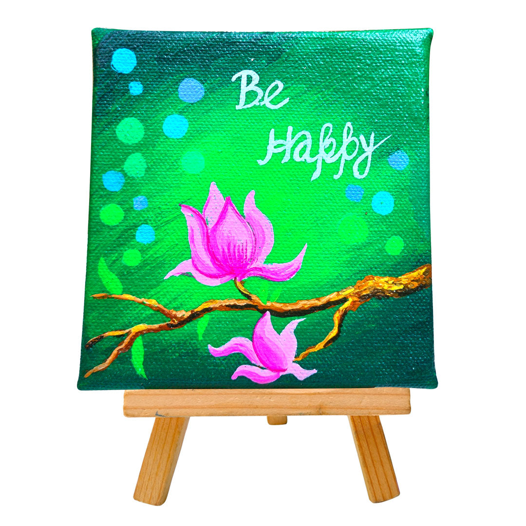 Craftooba Be Happy - Hand-Painted Mini Canvas Art | Uplifting & Inspirational Home Décor