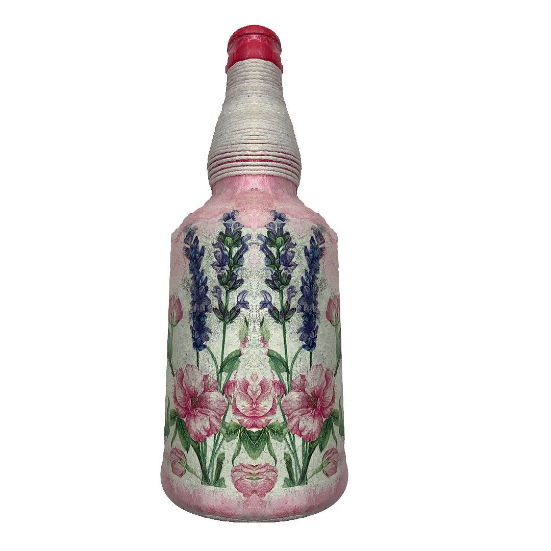 Hand Painted Glass Bottle Art for Home and Office Decor | Recycled Bottle Decor | Bottle Light| Bottle Vase | Glass Bottle Decor | Pink Bottle