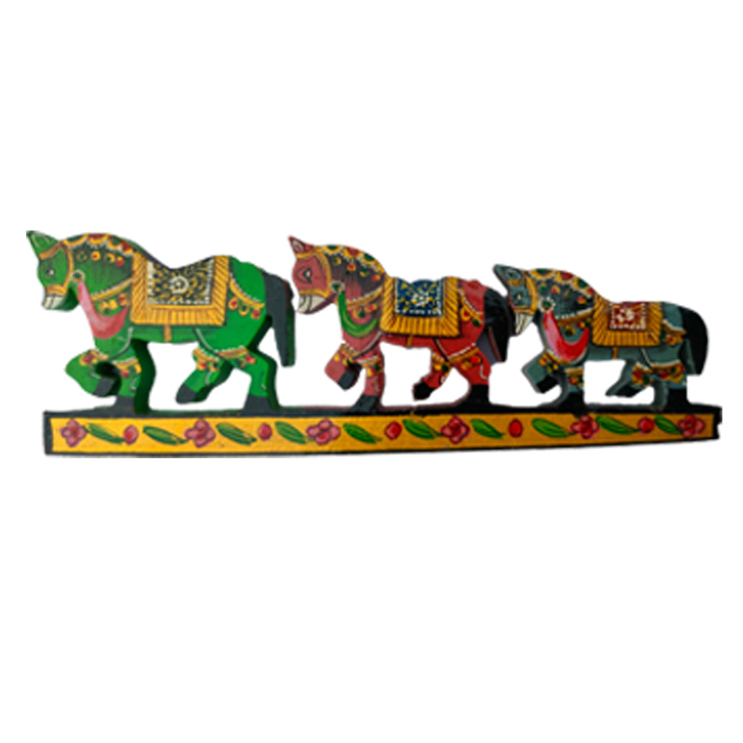 Wooden Hand-Painted Three Horses Fridge Magnet – Symbol of Strength, Success & Speed