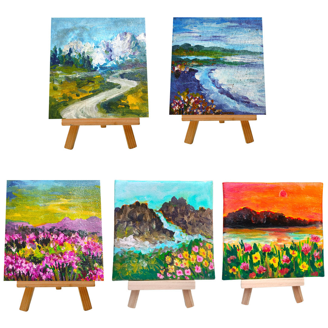 Craftooba Hand-Painted Mini Canvas Art Pack Of 5 | Hand Painted Canvas | Pack of 5 | Gift |