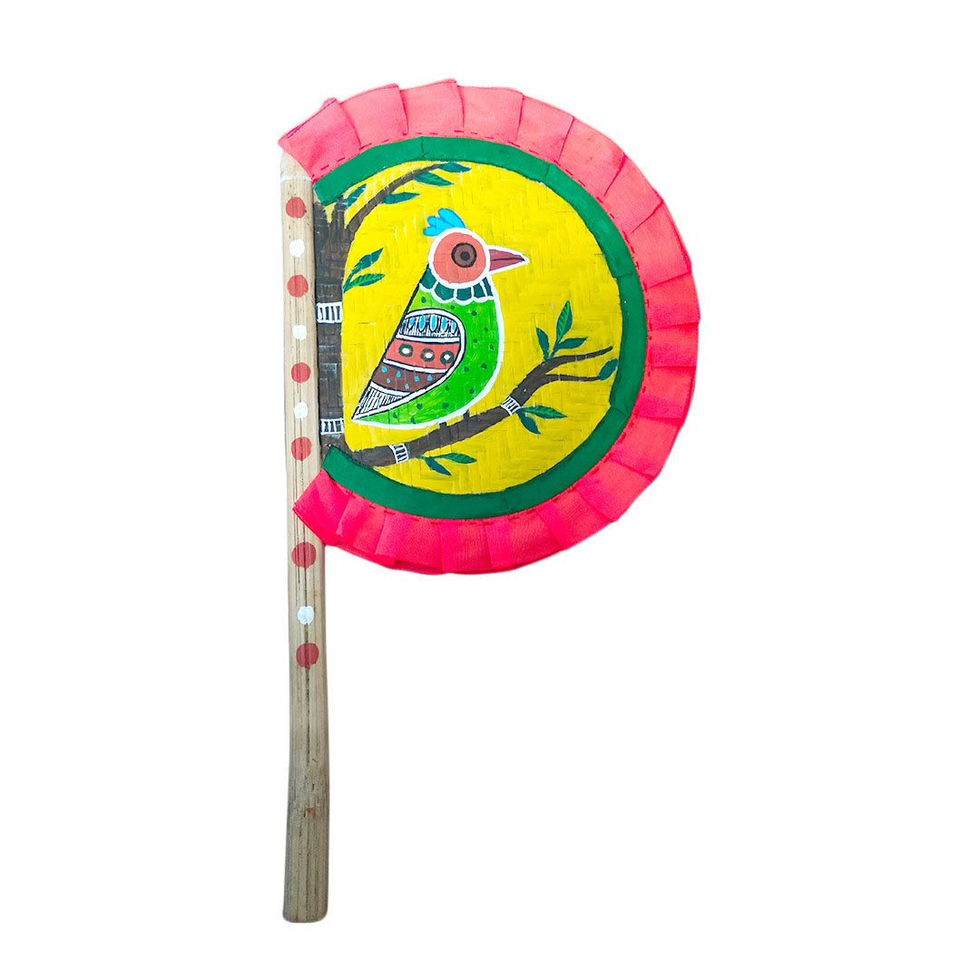 Craftooba Hand Painted Bengali Haat Pakha – Decorative Bamboo Hand Fan. Folk Art, 8.5 Inch – for Wedding, Puja & Wall Decor