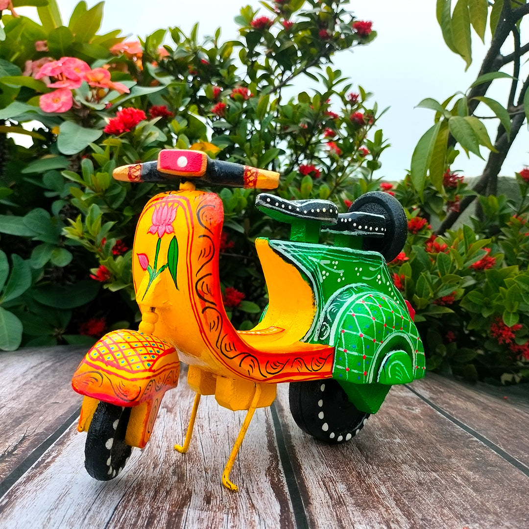 Craftooba Handpainted Wooden Transport Table Decor | Vibrant Indian Vintage Auto Rickshaw, Cycle Rickshaw, Scooter & Truck Miniatures | Traditional Showpiece for Home, Living Room & Office Desk Decor
