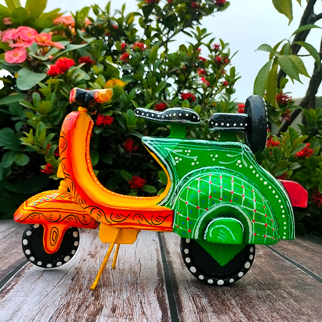 Craftooba Handpainted Wooden Transport Table Decor | Vibrant Indian Vintage Auto Rickshaw, Cycle Rickshaw, Scooter & Truck Miniatures | Traditional Showpiece for Home, Living Room & Office Desk Decor
