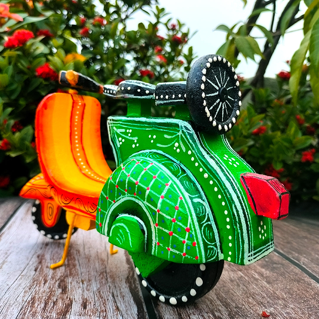 Craftooba Handpainted Wooden Transport Table Decor | Vibrant Indian Vintage Auto Rickshaw, Cycle Rickshaw, Scooter & Truck Miniatures | Traditional Showpiece for Home, Living Room & Office Desk Decor
