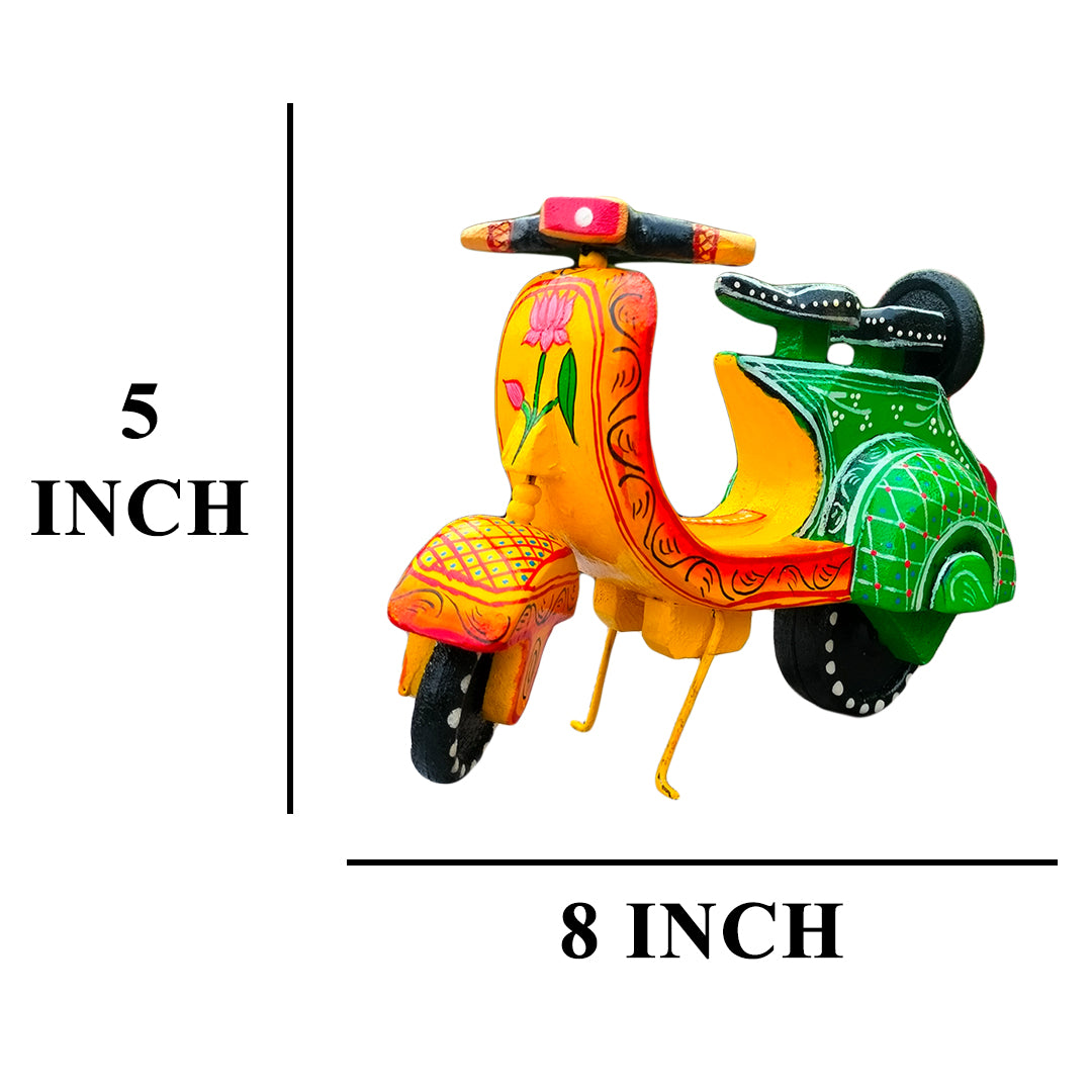 Craftooba Handpainted Wooden Transport Table Decor | Vibrant Indian Vintage Auto Rickshaw, Cycle Rickshaw, Scooter & Truck Miniatures | Traditional Showpiece for Home, Living Room & Office Desk Decor
