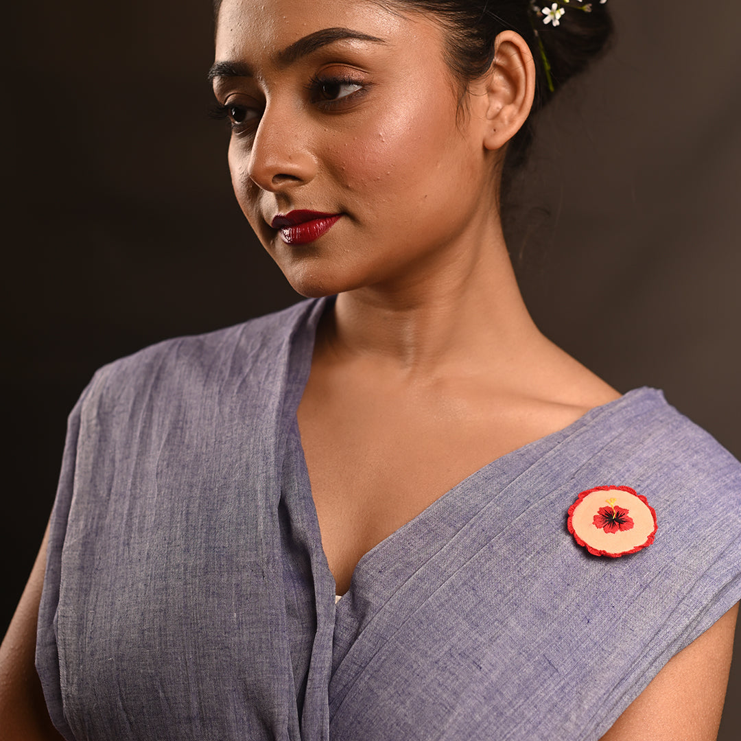 PushpaKatha – Rakta Jaba Brooch | Hand Embroidered Indo-Western Hibiscus Lapel Pin