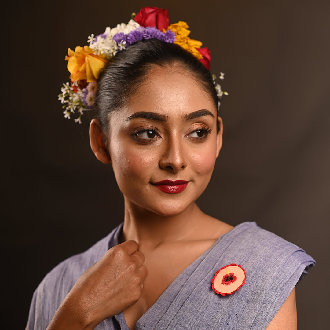 PushpaKatha – Rakta Jaba Brooch | Hand Embroidered Indo-Western Hibiscus Lapel Pin