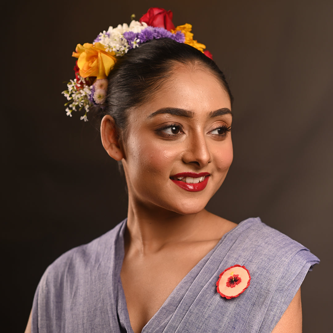 PushpaKatha – Rakta Jaba Brooch | Hand Embroidered Indo-Western Hibiscus Lapel Pin