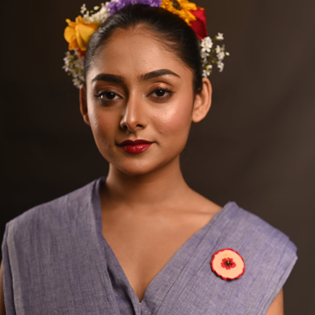 PushpaKatha – Rakta Jaba Brooch | Hand Embroidered Indo-Western Hibiscus Lapel Pin
