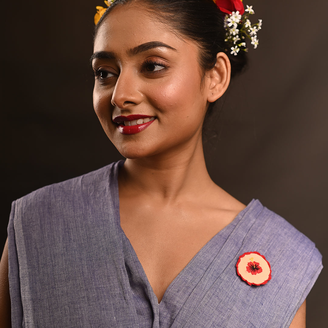 PushpaKatha – Rakta Jaba Brooch | Hand Embroidered Indo-Western Hibiscus Lapel Pin