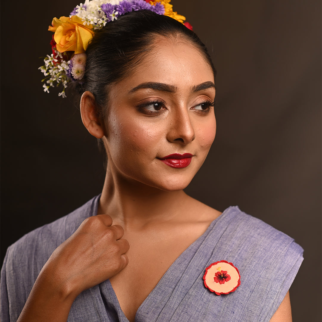 PushpaKatha – Rakta Jaba Brooch | Hand Embroidered Indo-Western Hibiscus Lapel Pin