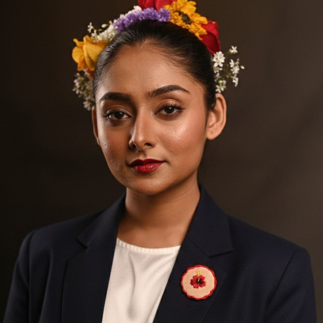 PushpaKatha – Rakta Jaba Brooch | Hand Embroidered Indo-Western Hibiscus Lapel Pin