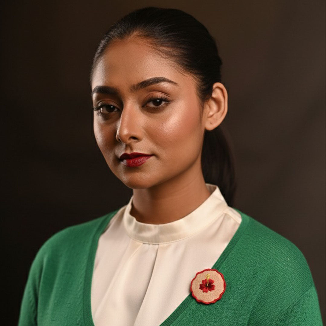 PushpaKatha – Rakta Jaba Brooch | Hand Embroidered Indo-Western Hibiscus Lapel Pin