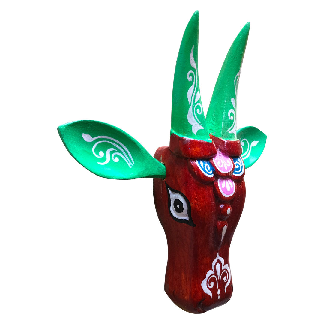 Hand-Painted Wooden Cow Head Wall Decor | Oachira Festival Inspired | Vastu Positive Decor | 10 Inches