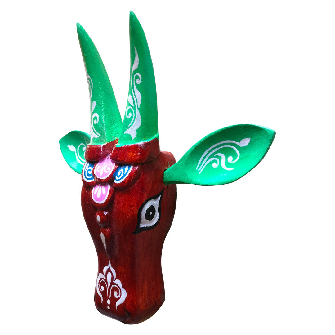 Hand-Painted Wooden Cow Head Wall Decor | Oachira Festival Inspired | Vastu Positive Decor | 10 Inches