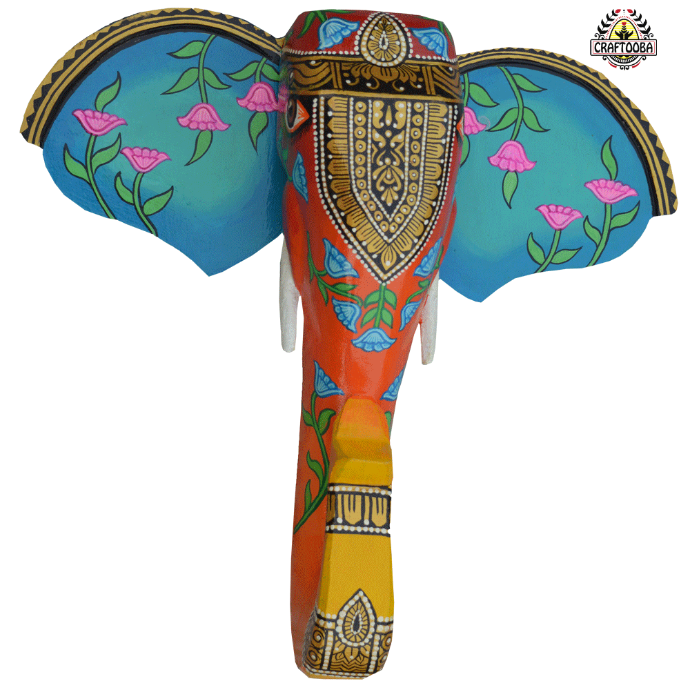 Hand-Carved & Hand-Painted Wooden Elephant Head | 10 Inches | Vastu Positive Decor | Symbol of Power and Protection