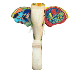 15-Inch Wooden Hand-Carved & Hand-Painted Elephant Head Wall Décor