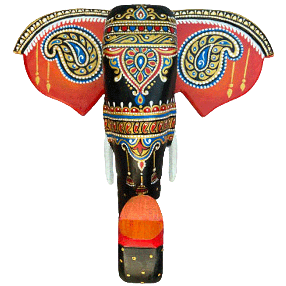 Hand-Carved & Hand-Painted Wooden Elephant Head | 10 Inches | Vastu Positive Decor | Symbol of Power and Protection