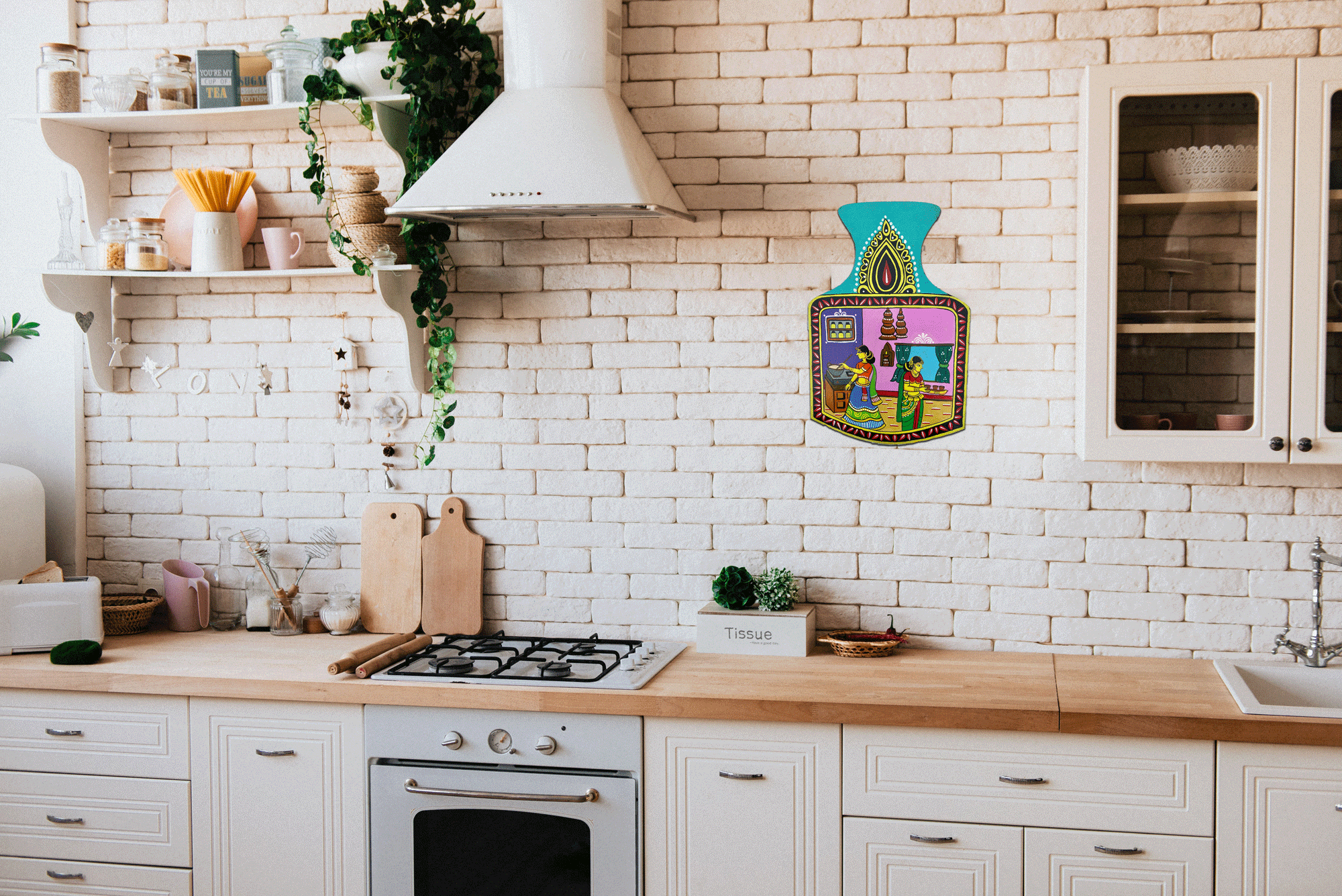 Two women in kitchen wall plate