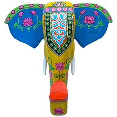 Hand-Carved & Hand-Painted Wooden Elephant Head | 10 Inches | Vastu Positive Decor | Symbol of Power and Protection