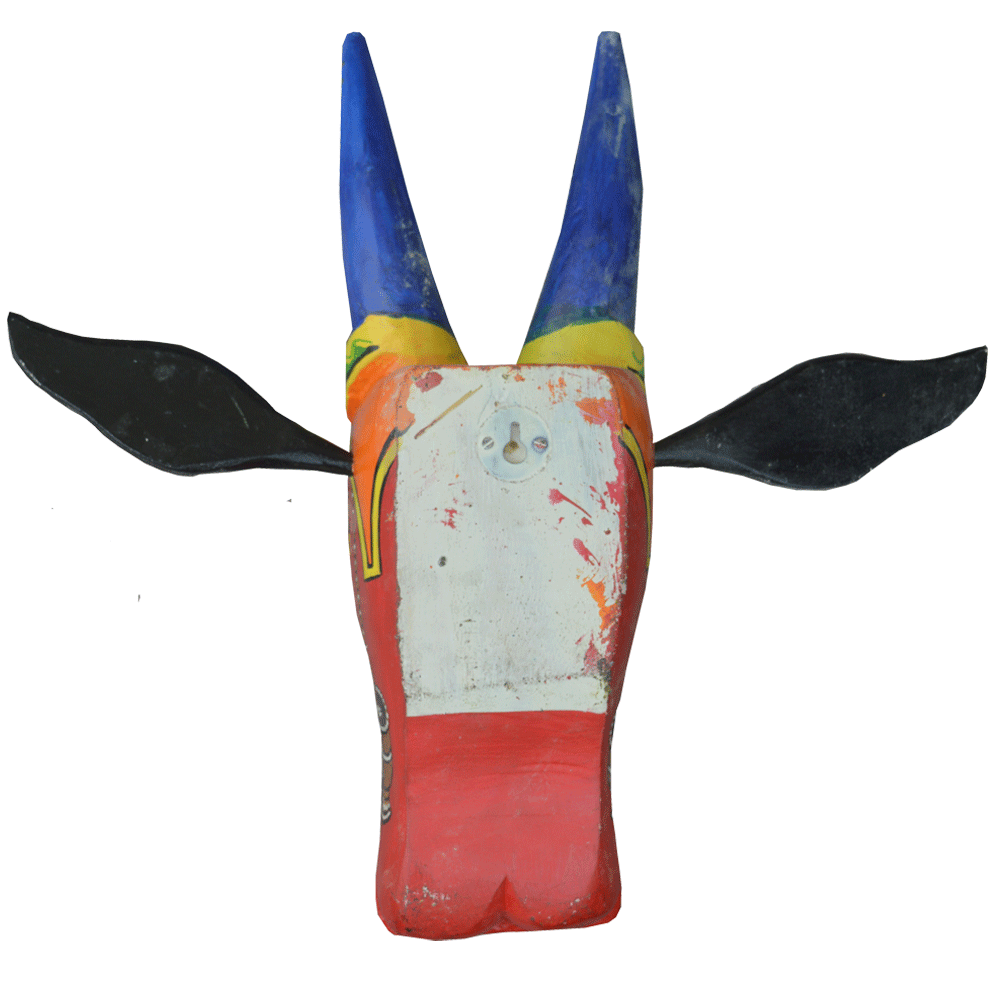 Hand-Carved & Hand-Painted Wooden Cow Head | Lord Balaji | 15 Inches | Vastu Positive Decor | Oachira Festival Inspired
