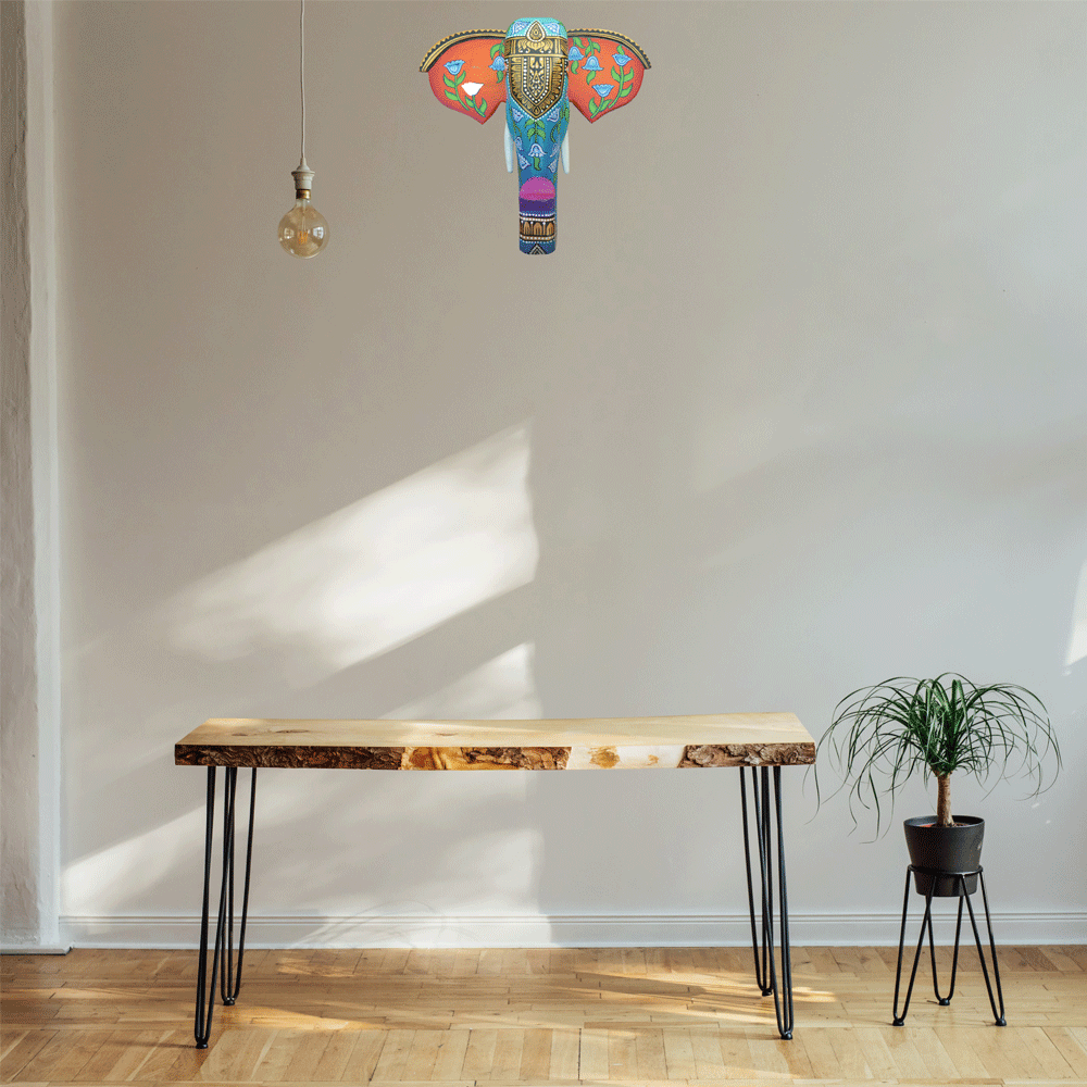 Hand-Carved & Hand-Painted Wooden Elephant Head | 10 Inches | Vastu Positive Decor | Symbol of Power and Protection