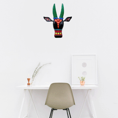 Hand-Carved & Hand-Painted Wooden Cow Head | 15 Inches | Vastu Positive Décor | Inspired by Oachira Festival, Kerala
