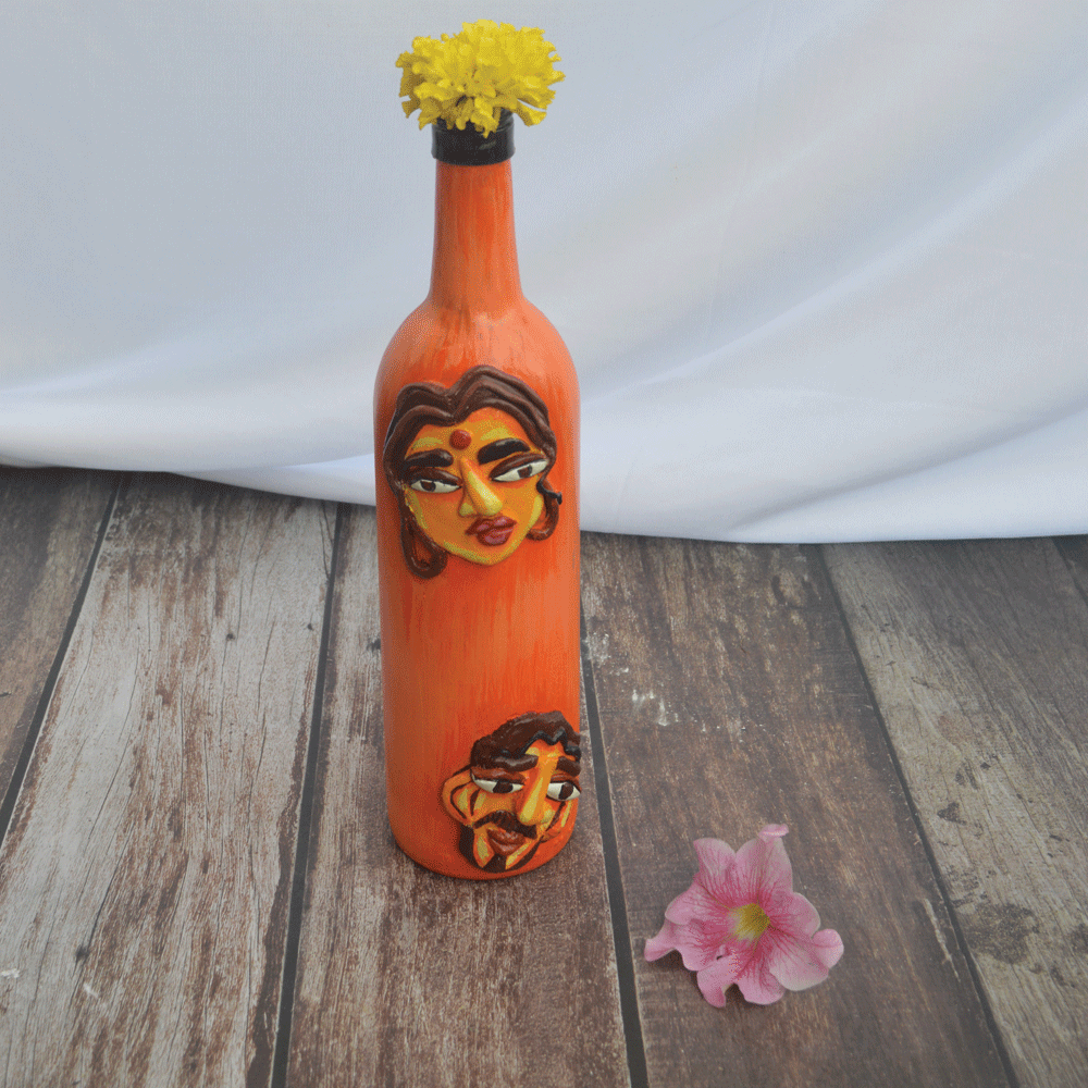 Glass handpainted bottle art – 12 inches | Glass handpainted Bottle decor