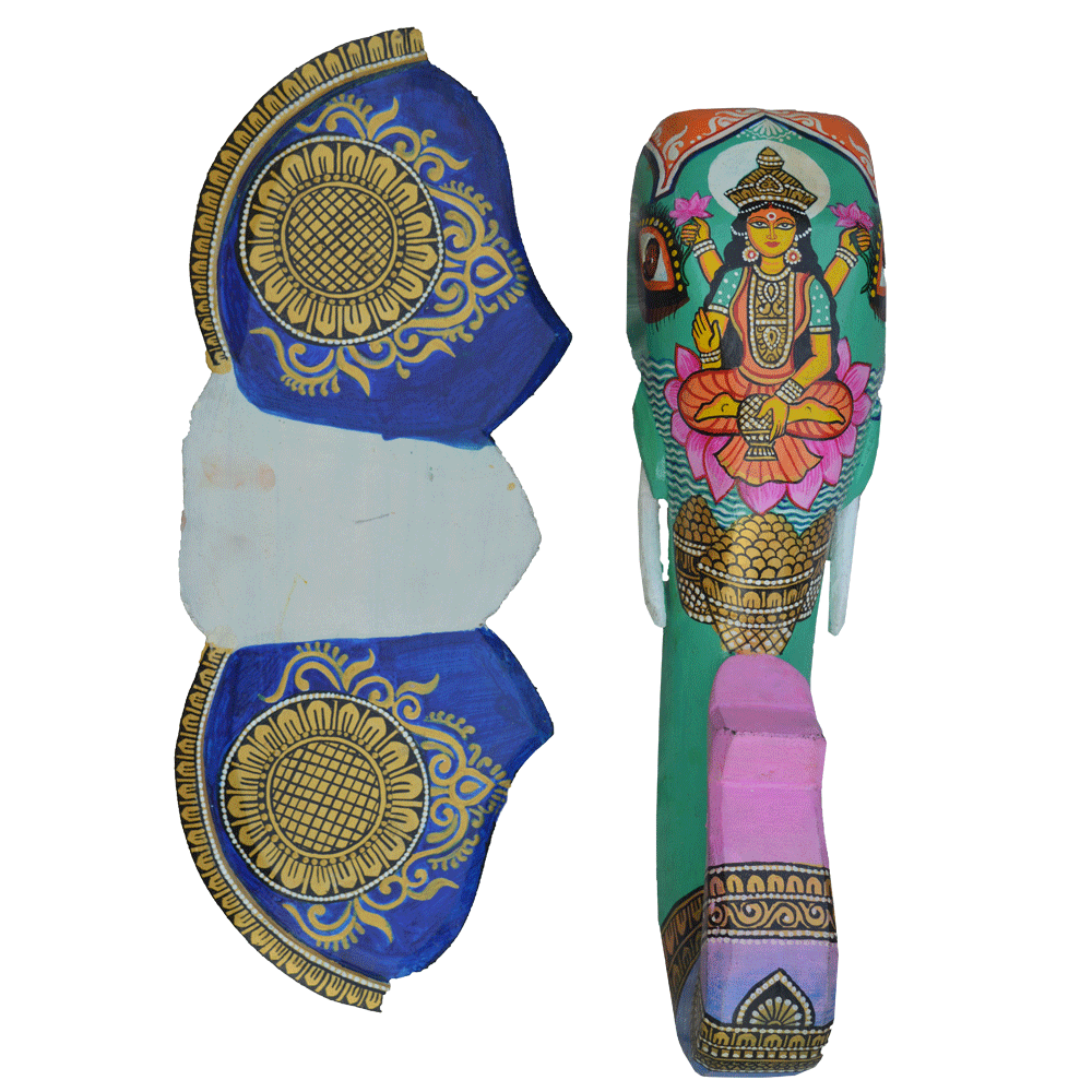 15-Inch Hand-Painted Elephant Head Wall Décor Featuring Goddess Lakshmi