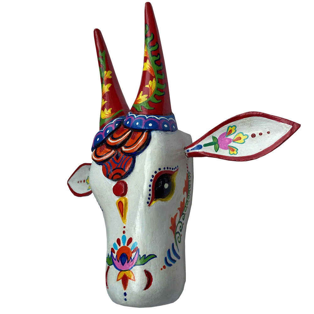 10-Inch Hand-Carved & Hand-Painted Cow head