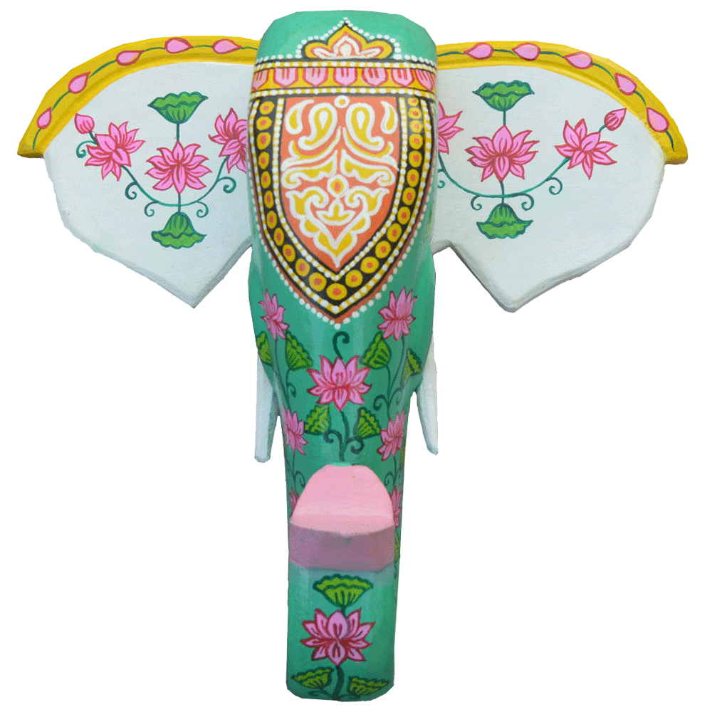 Hand-Carved & Hand-Painted Wooden Elephant Head | 10 Inches | Vastu Positive Decor | Symbol of Power and Protection