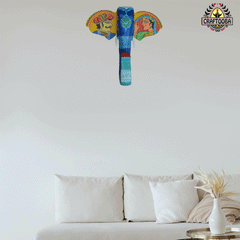 15-Inch Hand-Painted Elephant Head Wall Décor Featuring Royal Indian King and Queen