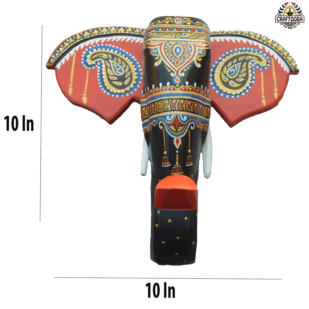 Hand-Carved & Hand-Painted Wooden Elephant Head | 10 Inches | Vastu Positive Decor | Symbol of Power and Protection