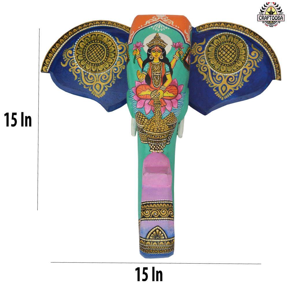 Maa Laxmi 15 inches Wooden Elephant Head Decor