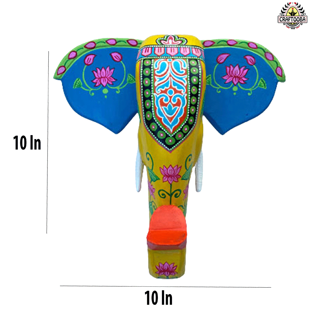 Hand-Carved & Hand-Painted Wooden Elephant Head | 10 Inches | Vastu Positive Decor | Symbol of Power and Protection
