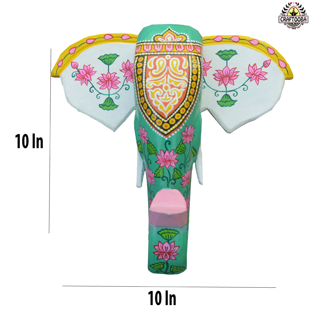 Hand-Carved & Hand-Painted Wooden Elephant Head | 10 Inches | Vastu Positive Decor | Symbol of Power and Protection