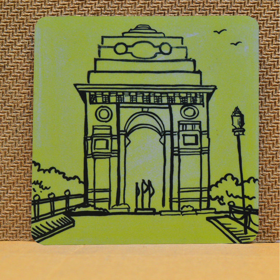 India Gate Inspired Printed Fridge Magnet L- 3.5 Inches, W- 3.5 Inches & L- 2.5 Inches, W- 2.5