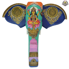 15-Inch Hand-Painted Elephant Head Wall Décor Featuring Goddess Lakshmi