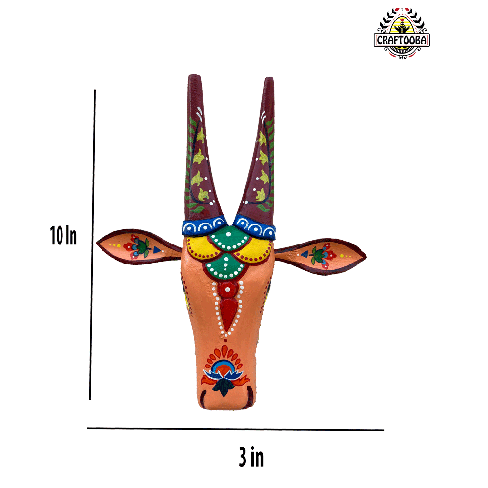 Handcrafted 10-Inch Wooden Cow Head Wall Decor | Oachira Festival Kerala Inspired | Vastu Positive Traditional Art